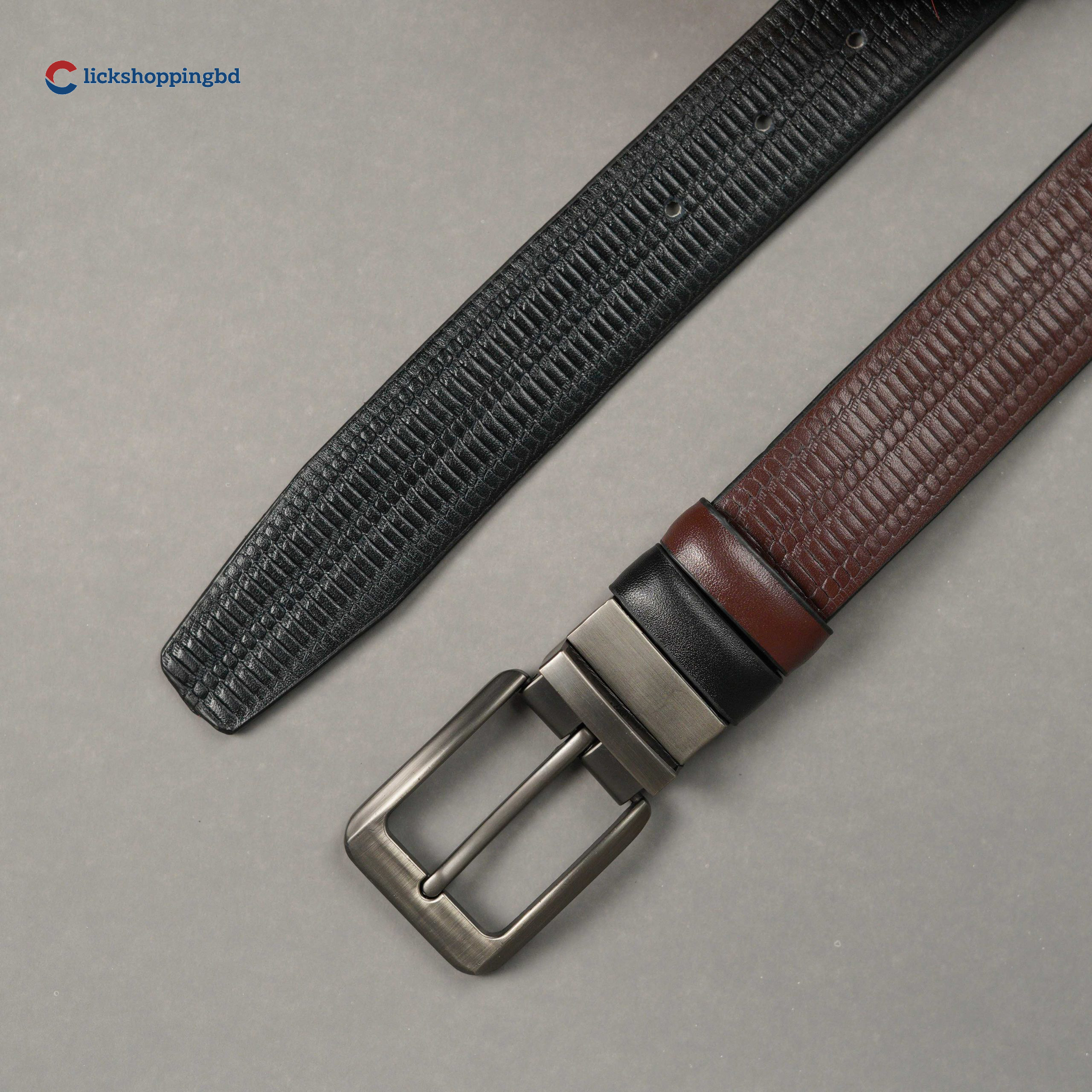 Pacific Genuine Leather Blocky Pattern Belt – Dual Tone Moving Brockless.