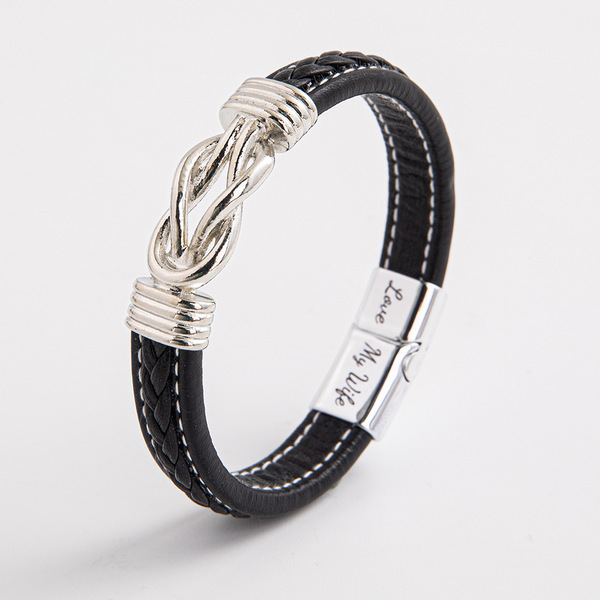 Amazon Cross-Border Bracelet European and American Punk Men's Leather Bracelet.Titanium Steel Braided Leather Bracelet