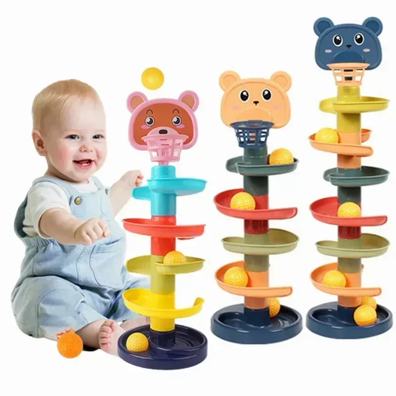 Montessori Baby Toys Rolling Ball Pile Tower Early Educational Toy For Babies Rotating Track Baby Gift Stacking Toy For Children
